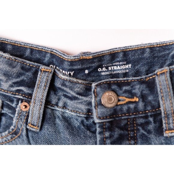 Old Navy Women's Size 8 Extra High-Rise Jeans Patchwork Straight Leg - Picture 7 of 9